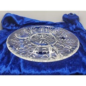 vintage 1950s federal glass clear feather dot and leaf serving platter